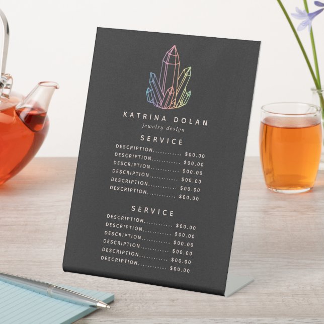 Gemstone Rainbow Quarz Crystal Service Price Menü Sockelschild (In Situ)
