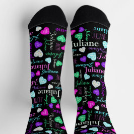 Gemstones Herz individuelle Name farbenfroh schwar Socken