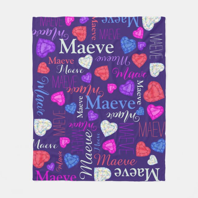 Gemstones Herz individuelle Name Maeve Pink Blau Fleecedecke (Vorderseite)