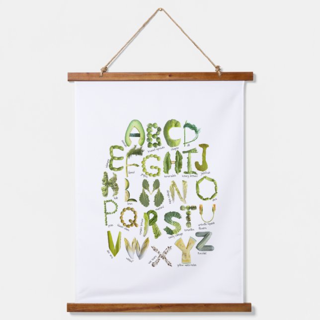 Gemüse Alphabet - Obst und Gemüse Alphabet Wandteppich Mit Holzrahmen (Vorderseite)