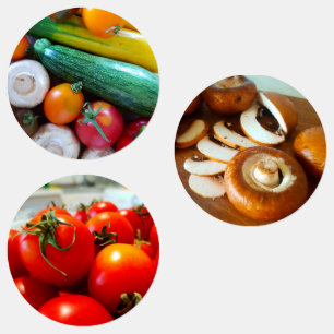 Gemüse, Champignon, Tomaten, Für die Küche Etiketten