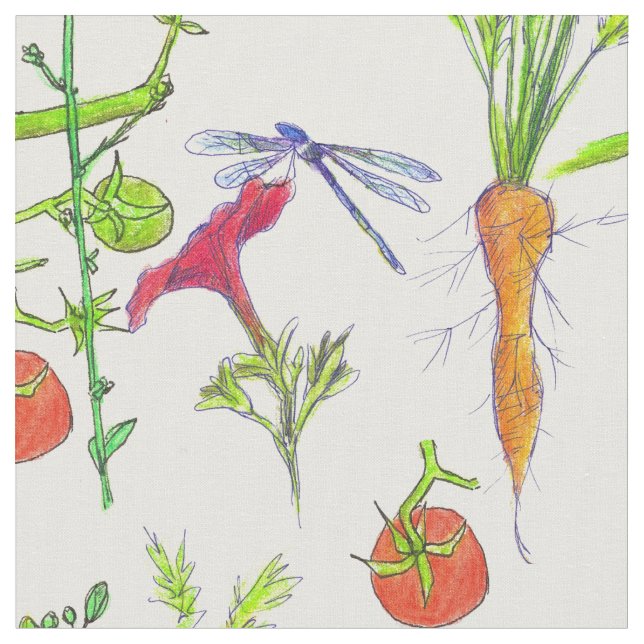 Gemüse Karotten Tomaten Garden Dragonfly Stoff (Nahaufnahme)