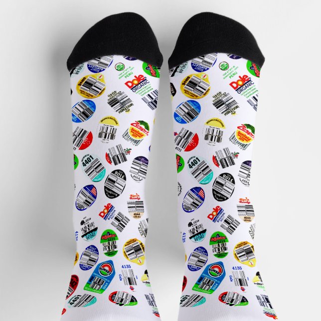 Gemüse Obst Barcode Aufkleber Schwarz-weiß Socken (Oben)