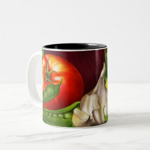 Gemüse und Kräuter Bio Natürlich Frische Lebensmit Zweifarbige Tasse
