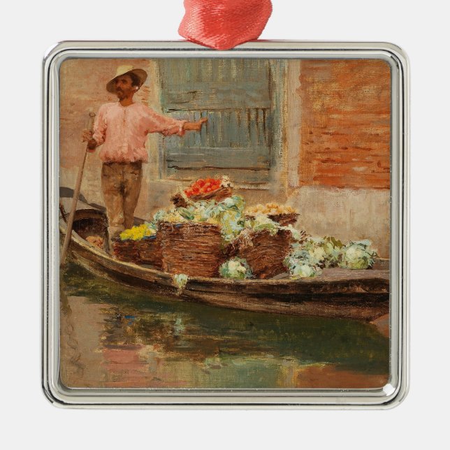 Gemüsehändler in Venedig (von Vincenzo Caprile) Ornament Aus Metall (Vorne)