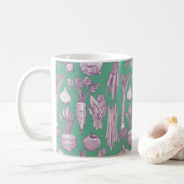 Gemüsemarkt Gemüse lila Pfefferminze Kaffeetasse (Mit Donut)