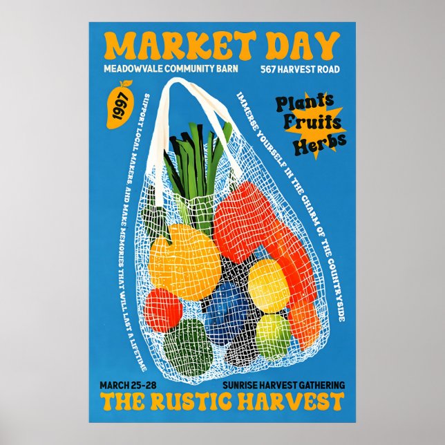 Gemüsemarkttasche Kunst Druck Rustikale Bauern Poster (Vorne)