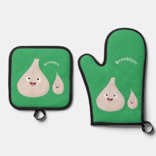 Gemüsemodelle für niedlichen Knoblauch-Cartoon Ofenhandschuh & Topflappen-Set