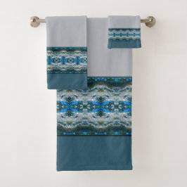 Gemustert in grauem und blauem Streifen Badhandtuch Set