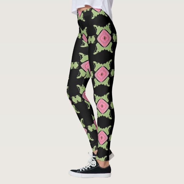 Gemustert in Schwarz und Rosa Leggings (Links)