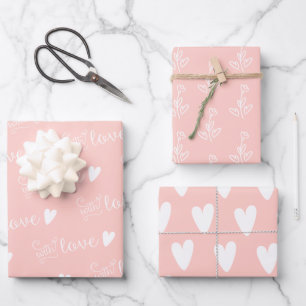 Gemustert rosa Blüte mit Liebe Geschenkpapier Set