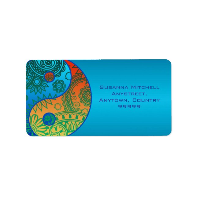 Gemustert Yin Yang Orange und Blue Adressaufkleber (Vorne)