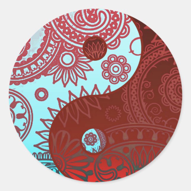 Gemustert Yin Yang Red und Blue Runder Aufkleber (Vorderseite)