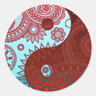 Gemustert Yin Yang Red und Blue Runder Aufkleber