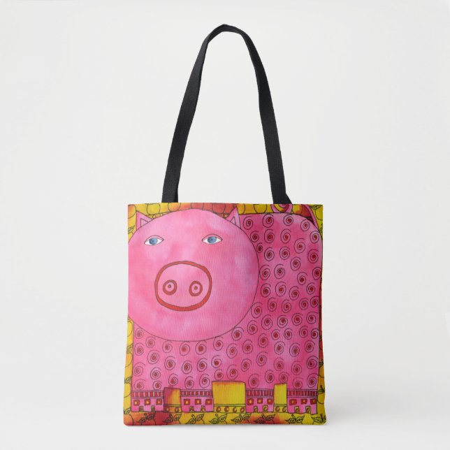 Gemusterte Aquarellfarbe Pig Tasche (Vorderseite)