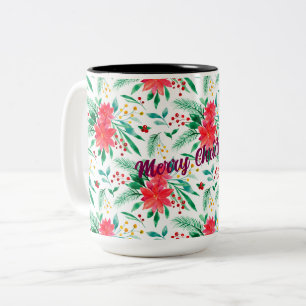 Gemusterte Aquarellpflanze Zweifarbige Tasse