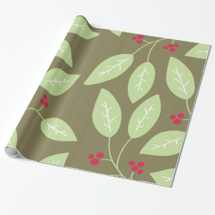 gemusterte Blätter und Beeren Geschenkpapier