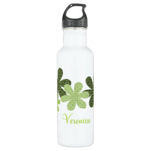 Gemusterte Blume Flasche, grün Edelstahlflasche