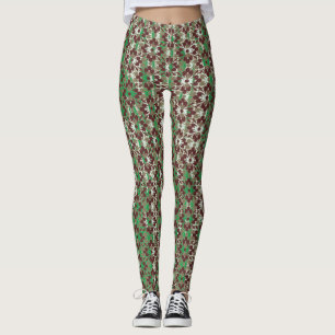 Gemusterte Blume in Grau, Rot und Grün Leggings