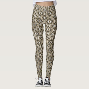 Gemusterte Blume von Tan, Grau und Braun Leggings