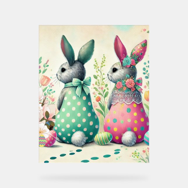 Gemusterte Bunnies und festes Charme-Poster Acrylschild (Vorderseite)