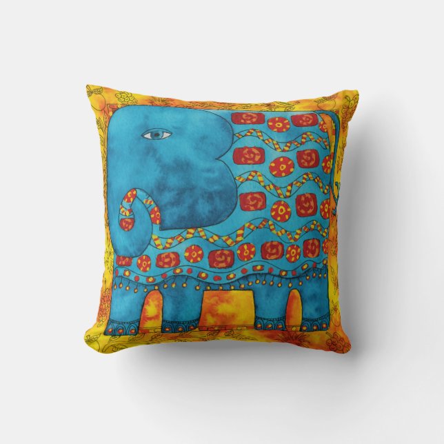Gemusterte Elephant Watercolor-Illustration Kissen (Vorderseite)