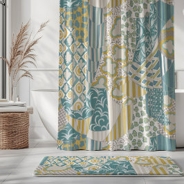 Gemusterte Gardine Creme Gelb Aqua Mint Beige Duschvorhang