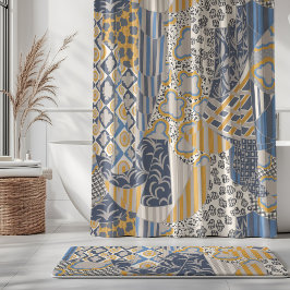 Gemusterte Gardine Creme Gelb Schiefer Blau Beige Duschvorhang