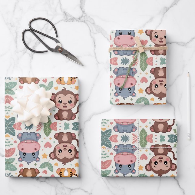 Gemusterte Gestaltung mit Cartoon-Tieren  Geschenkpapier Set (Von Creator hochgeladen)