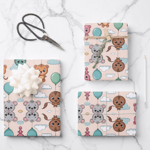 Gemusterte Gestaltung mit farbenfrohen Cartoon-Tie Geschenkpapier Set