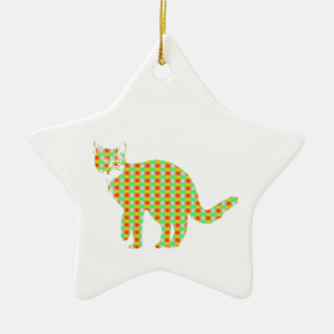 Gemusterte Katze Keramik Ornament