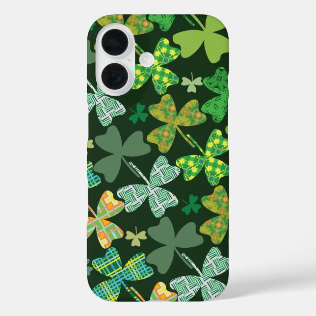 Gemusterte Kleeblätter iPhone 16 Hülle (Rückseite)