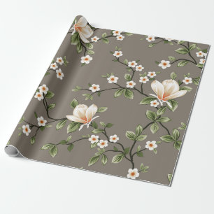 Gemusterte kleine Blumen mit grünem Blätter-Muster Geschenkpapier