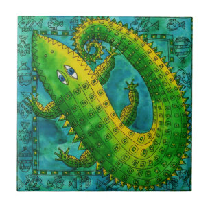 Gemusterte Krokodil-Aquarell-Illustration Fliese
