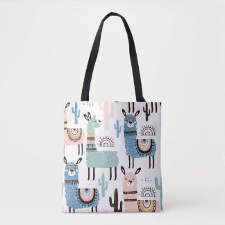 Gemusterte Lama-Tasche in Blau, Grün und Rosa Tasche