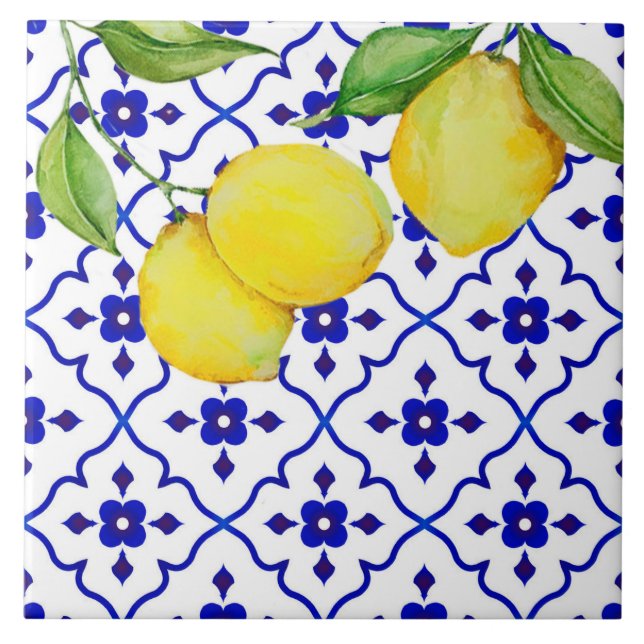 Gemusterte Lemon Keramik Tile. Fliese (Vorderseite)