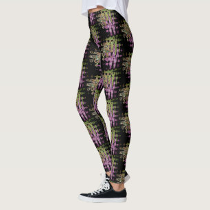 Gemusterte Lila Schwarz- und Grüntöne Leggings
