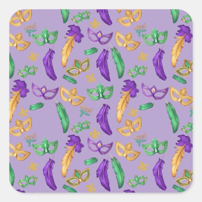 Gemusterte Mardi Gras Quadratischer Aufkleber (Vorderseite)