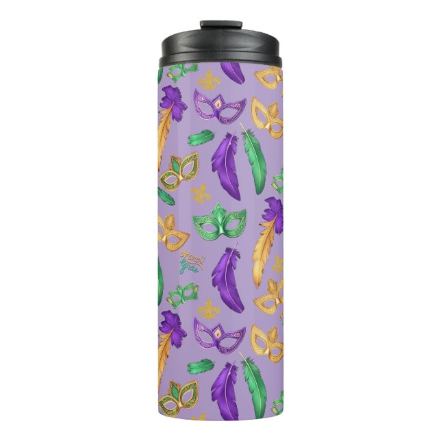 Gemusterte Mardi Gras Thermosbecher (Vorderseite)