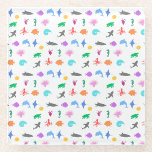 Gemusterte Meerestiere Glasuntersetzer