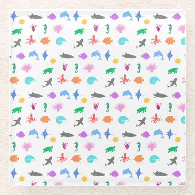 Gemusterte Meerestiere Glasuntersetzer (Vorderseite)