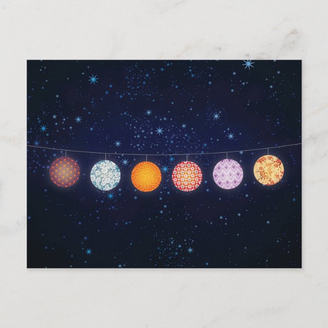 Gemusterte Papierlaternen und Starry Sky Postkarte (Vorderseite)