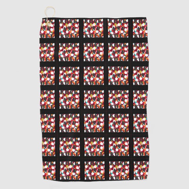 Gemusterte Quadrat-Kunstwerke mit schwarzer Grenze Golfhandtuch (Vorderseite)