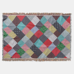 gemusterte Quadrate mit farbenfrohen Vintagen Patc Decke