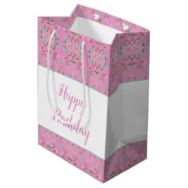 Gemusterte, rosa Geschenktasche mit Aquamarinem Ak Mittlere Geschenktüte