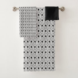 Gemusterte Schwarz-Weiß-Art-Déco Badhandtuch Set