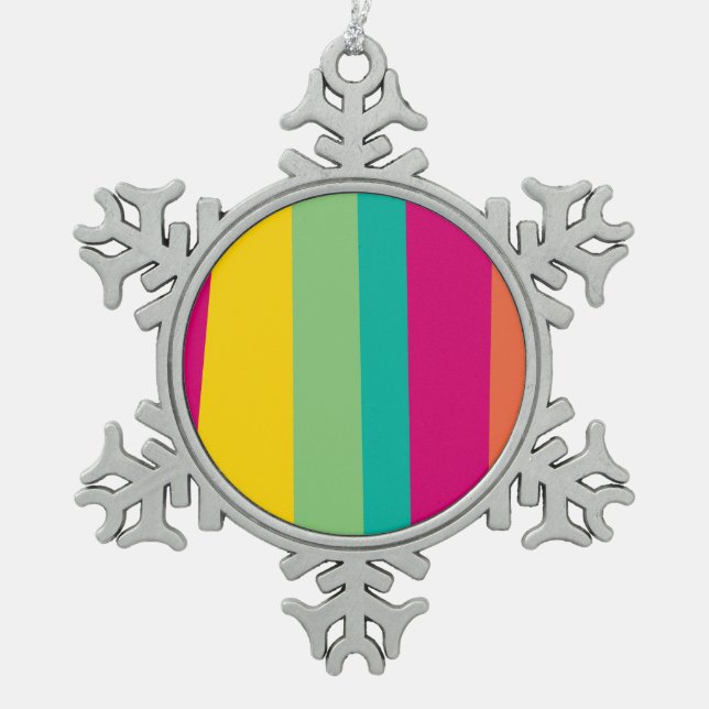gemusterte Streifen Schneeflocken Zinn-Ornament (Vorderseite)