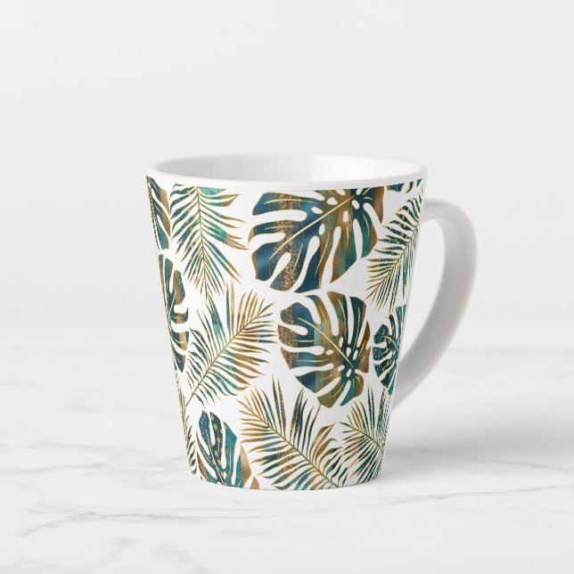 gemusterte tropische Blätter aquamarin und gold Milchtasse (Rechte Ecke)
