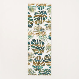 gemusterte tropische Blätter aquamarin und gold Yogamatte
