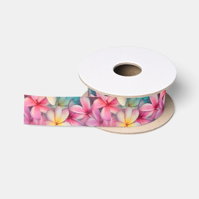 Gemusterte tropische Plumeria Frangipani Satinband (Spule)